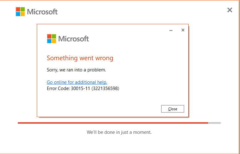 Код ошибки 30015 11 при установке office windows 10