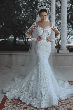 Luxury wedding dresses lace white wedding dresses with sleeves veil