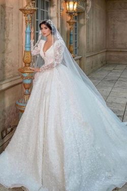 Extravagante Hochzeitskleider Glitzer | Prinzessin Brautkleider Spitzenärmel
