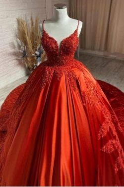 Rote Hochzeitskleider Günstig | Prinzessin Brautkleider mit Spitze