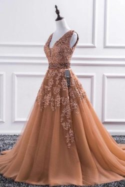 Elegante Abendkleid Lang V Ausschnitt | Ballkleider mit Spitze