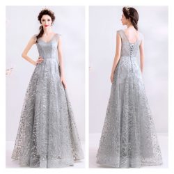 V Neck Sliver Formal Dresses Australia Floor Length Grey Evening Gowns 2021