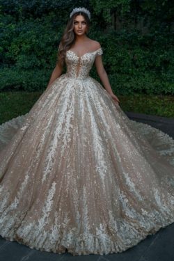 Designer Hochzeitskleider Prinzessin Glitzer | Brautkleider mit Spitze