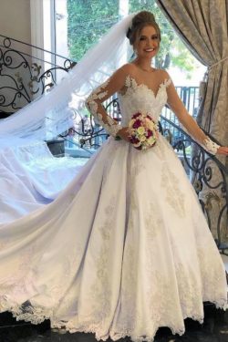 Schöne Brautkleider mit Ärmel | Hochzeitskleider A Linie Spitze