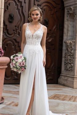 Schlichtes Brautkleid Mit Spitze | Chiffon Hochzeitskleider Günstig