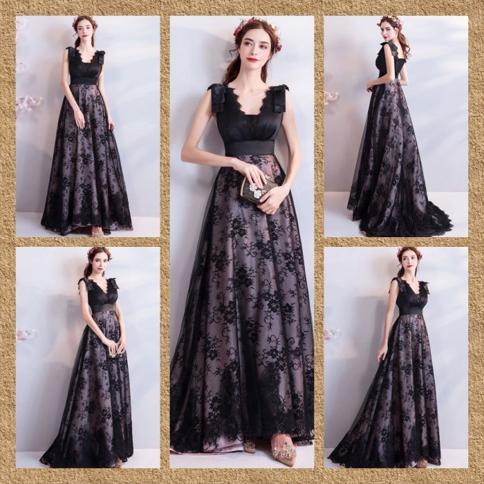 V Neck Formal Dresses,Black Sleeveless Evening Gowns 2021-2022