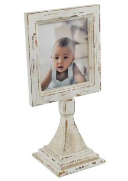 Wooden photo frame with base, square, vintage, white peel off distressed