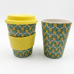 Eco-friendly Reusable Bamboo Fiber Cup 12oz with Silicone Lid & Sleeve