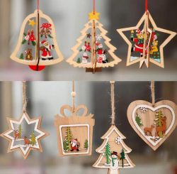 Merry Christmas Decoration Supplies Hanging Wooden Hollow Christmas Tree Snowflake Pendant Ornam ...