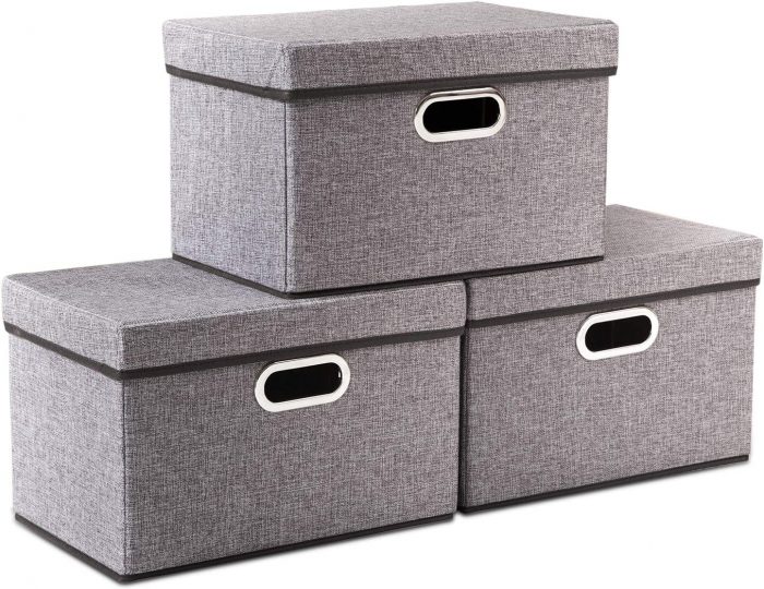 Affordable Linen Fabric Foldable Collapsible Storage Bins with Lids