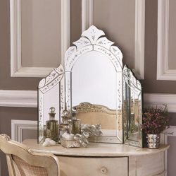 HP08-3035 60x63x1.8cm Clear Venetian Carved Glass Decorative Vanity Mirrors