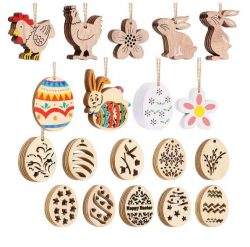 Ruihong 2022 carved Easter Egg Pendant creative wooden Easter pendant party home decoration