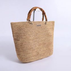 Imported Raffia Hand Hook Sea Stall Wind Leather Bamboo Hand Bag Composed Of Woven Fine Crochet  ...