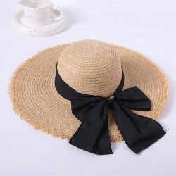 Black And White Striped Ribbon Hat Spring And Summer New Leisure Play Beach Hat Woven Female Kor ...