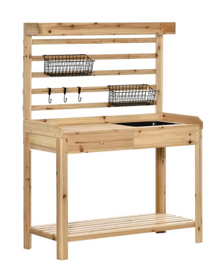 Potting Bench Table, Garden Workstation w/ Sieve Screen, Removable Sink & Baskets