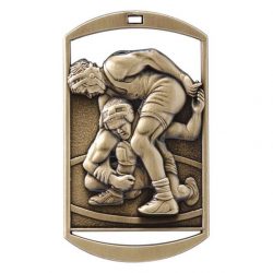 Wrestling Dog Tag Medal – Gold, Silver or Bronze | Engraved Wrestler Medal | 1.5” x 2.75”