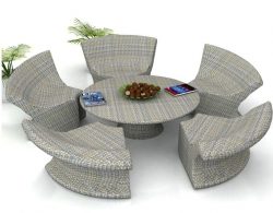Six-Pieces Outdoor Rattan Sofa Set, Rattan Flower-Shaped with a Round Table