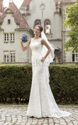 Etui Ärmellos Sweep Train Juwel Ausschnitt Luxus Brautkleid – MeKleid.de