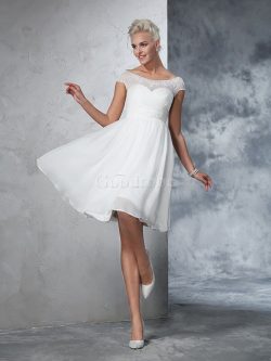 Robe de mariée de princesse au niveau de genou avec manche courte avec chiffon a-ligne – G ...