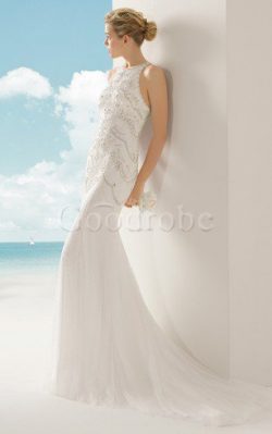 Robe de mariée impressioé textile en tulle decoration en fleur de fourreau manche nulle –  ...