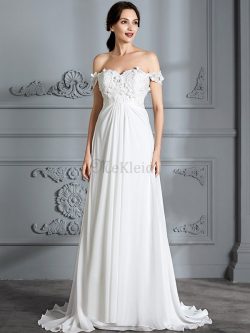 Schulterfrei Normale Taille Chiffon A-Line Brautkleid ohne Ärmeln – MeKleid.de