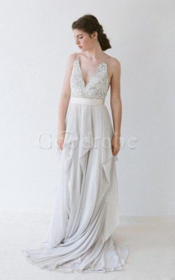 Robe de mariée simple avec ruban de col en v a-ligne ceinture – GoodRobe