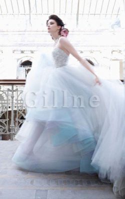 Abito da Sposa Senza Maniche A Terra in Tulle con Fiore con Cristino – Gillne.it