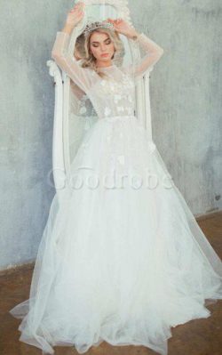 Robe de mariée classique decoration en fleur cordon boutonné avec gradins – GoodRobe
