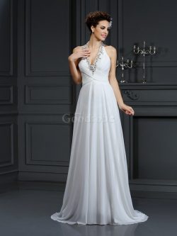 Robe de mariée longue avec sans manches en chiffon de princesse de traîne moyenne – GoodRobe