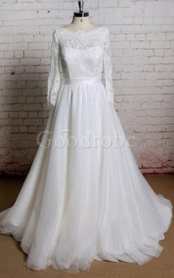 Robe de mariée naturel distinguee trou de serrure de traîne moyenne textile en tulle – Goo ...