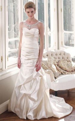 Robe de mariée naturel encolure ronde avec perle ligne a ample – GoodRobe