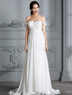 Abito da Sposa A-Line in Chiffon Naturale Fuori dalla spalla Principessa – Gillne.it