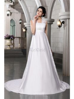 Satin Empire Taille Reißverschluss Brautkleid mit Bordüre mit Breiter Träger – MeKleid.de