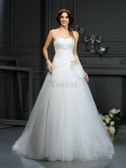 A linie Gericht Schleppe Organza Normale Taille Herz-Ausschnitt Brautkleid – MeKleid.de