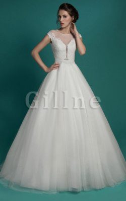 Abito da Sposa A Terra in Tulle A-Line Buco Della Serratura Schiena Spazzola Treno – Gillne.it