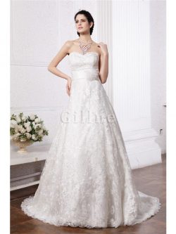 Abito da Sposa Allacciato Coda A Strascico Cappella A-Line Cuore con Nastro – Gillne.it