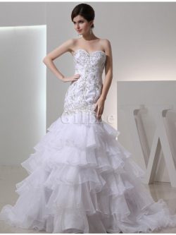 Abito da Sposa Allacciato con Ricamo in Organza con Perline Sirena – Gillne.it