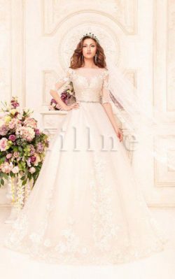 Abito da Sposa Ball Gown Profondo V-scollo Lunghi con Applique Largo – Gillne.it