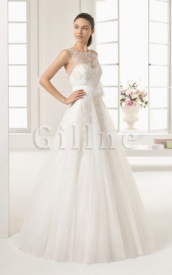 Abito da Sposa Coda A Strascico Corto con Fiore Shiena Sheer con Piega A-Line – Gillne.it