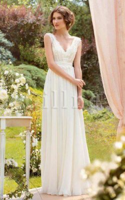 Abito da Sposa con Manica Corte Formale E Informale in Pizzo V-Scollo con Fiocco – Gillne.it