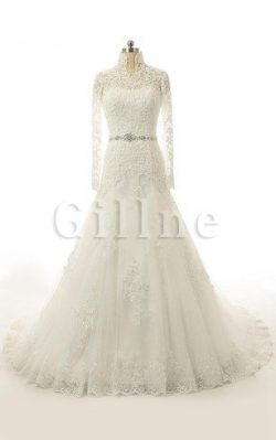 Abito da Sposa con Maniche Lunghe Vintage in Tulle tradizionale con Bottone – Gillne.it