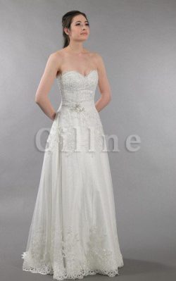 Abito da Sposa con Perline Cuore con Piega A-Line Senza Maniche – Gillne.it