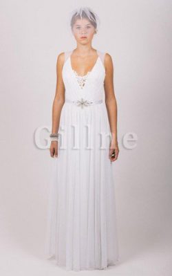 Abito da Sposa con Piega A Terra V-Scollo con Applique Senza Maniche – Gillne.it