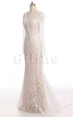 Abito da Sposa Elegante con Maniche Lunghe V-Scollo in Pizzo Tubino – Gillne.it