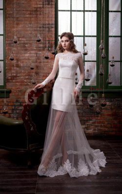 Abito da Sposa Formale E Informale Tubino con Maniche Lunghe con Applique Naturale – Gillne.it