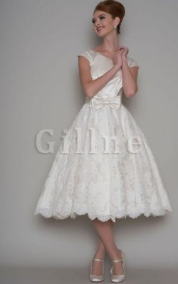 Abito da Sposa in Pizzo con Applique con Bottone A-Line in Pizzo – Gillne.it