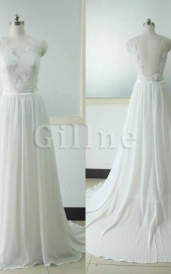 Abito da Sposa in Pizzo in Chiffon V-Scollo in Raso A-Line – Gillne.it