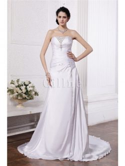 Abito da Sposa in Seta Come Satin Alta Vita Senza Maniche A-Line con Perline – Gillne.it