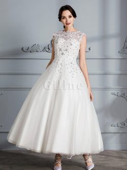 Abito da Sposa in Tulle Ball Gown Tondo Senza Maniche Naturale – Gillne.it