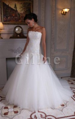 Abito da Sposa in Tulle Senza Maniche con Applique Senza Spalline Cerniera – Gillne.it